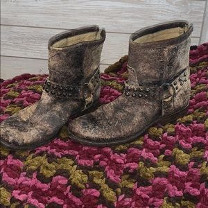 Frye Distressed Harness Studded Booties so 8 1/2